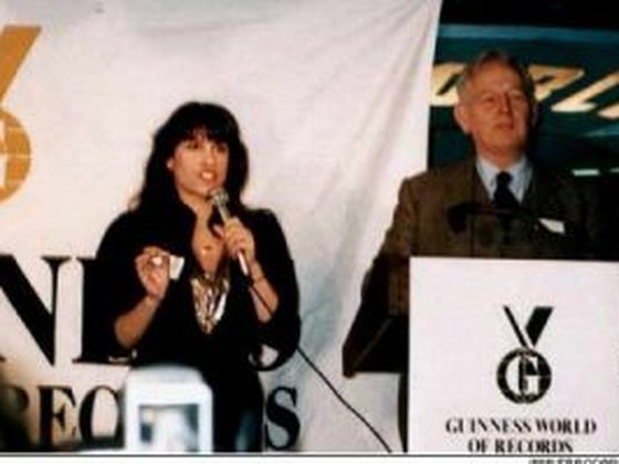Fran breaking the fastest talking woman record at Guinness World of Records
